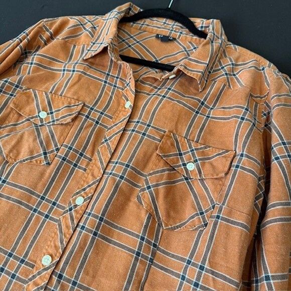 Torrid Taylor - Dusty Orange Plaid Twill Button-Up Shirt Front Pockets Size 4 - Picture 5 of 9